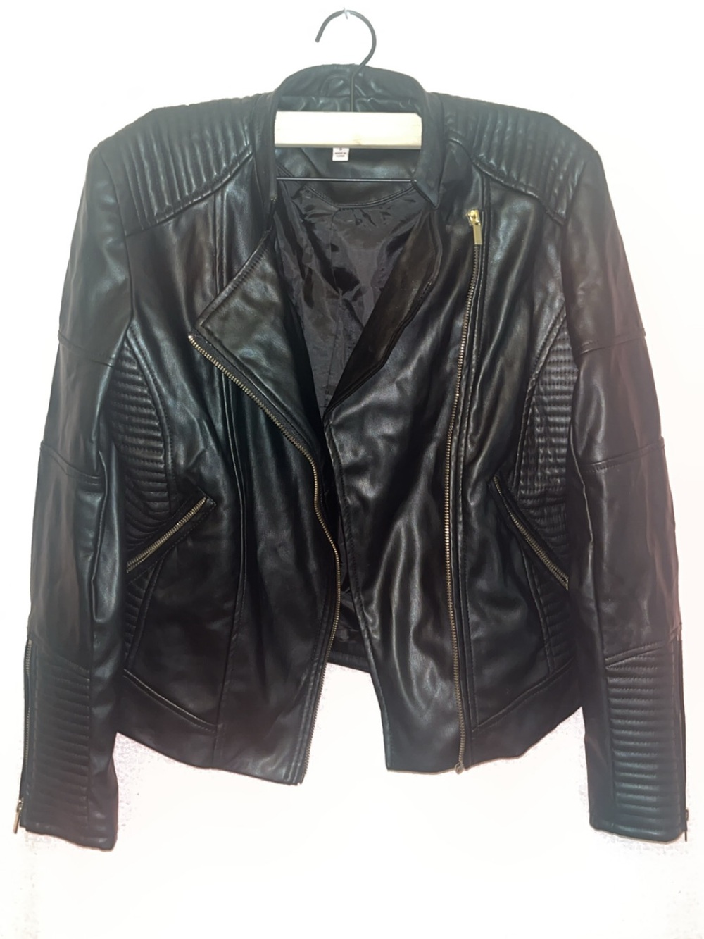 Philosophy Black Quilted Faux Leather Moto Jacket with Gold Zippers